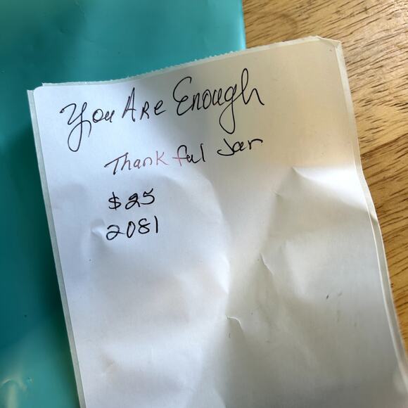 Mudpie Jar "I Am thankful for" with cork lid 5 x 3.5" white NWT - Picture 7 of 7